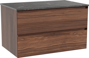 Balmani Mitra zwevend badkamermeubel 90 x 55 cm notelaar met Stretto enkel tablet in marmer pietra grey