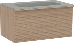 Balmani Forma hängendes Möbelstück Set: 90 x 55 cm, Naturbelassene Eiche, mit Tablo Strada Einzelwaschtisch, Marmorkomposit, Seidengrau, Horizontale symmetrische gerade Rippe