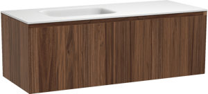 Balmani Idra meuble salle de bains suspendu 135 x 55 cm noyer avec Tablo Arcato plan vasque asymétrique à gauche en solid surface blanc mat