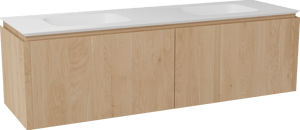 Balmani Eclips zwevend badmeubel 180 x 55 cm Natuur eiken met Eclips dubbele wastafel in Solid Surface mat wit