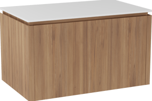 Balmani Eclips meuble salle de bains suspendu 90 x 55 cm Teck avec Stretto tablette simple en Solid Surface blanc mat