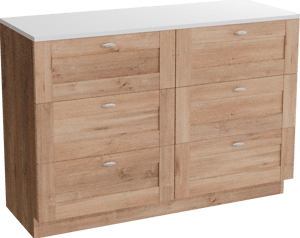 Linie Classo staand badkamermeubel 120 x 46 cm natuur eik met Lado dubbel tablet in composietmarmer mat wit