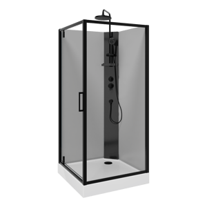 Linie Salta douchecabine met draaideuren 90 x 90 cm helder glas zwart profiel met kraan