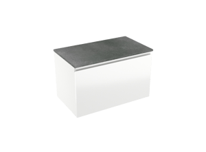 Linie Lado hängendes Möbelstück Set: 80 x 46 cm, Weiß glänzend, mit Lado Einzel Waschtischplatte, Melamin Schiefergrau