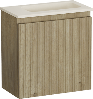 Storke Ribs meuble wc suspendu 40 x 22 cm chêne brut avec Fina lavabo en Top Solid sand mat