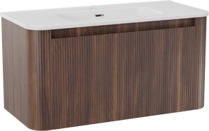 Storke Soft hängendes Möbelstück Set: 100 x 46 cm, Nussbaum, mit Kera Soft Einzelwaschtisch Keramik Weiβ matt, Vertikale symmetrische gerade Rippe