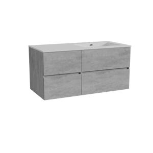 Storke Edge meuble salle de bains suspendu 110 x 52 cm béton gris foncé avec Diva plan vasque asymétrique à droite en marbre composite blanc brillant