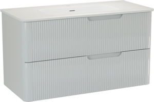 Linie Curvo hängendes Möbelstück Set: 100 x 46 cm, Weiβ glänzend, mit Baro Curvo Einzelwaschtisch Keramik Weiβ glänzend, Vertikale symmetrische runde Rippe