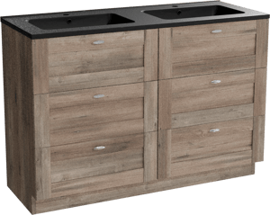 Linie Classo freistehendes Möbelstück Set: 120 x 46 cm, Graue Eiche, mit Vano Doppelwaschtisch, Marmorkomposit Schwarz matt