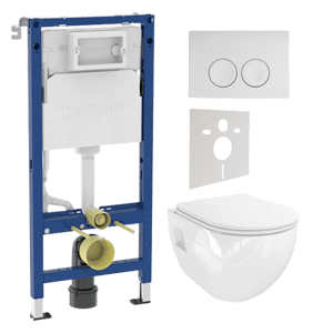 Linie Waldo wc suspendu blanc brillant sans bride avec Geberit Duofix UP100 Delta bâti-support et plaque de commande