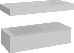 Balmani Mitra Elements zwevend badkamermeubel 120 x 55 cm mat wit met Modus enkele wastafel voor 2 kraangaten in solid surface mat wit