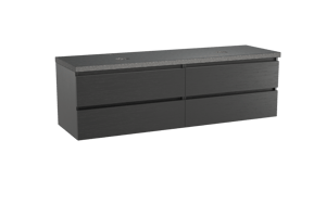 Balmani Lucida meuble salle de bains suspendu 180 x 55 cm chêne noir avec Rock tablette double en granit noir