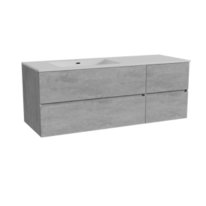 Storke Edge meuble salle de bains suspendu 140 x 52 cm béton gris foncé avec Diva vasque asymétrique gauche en marbre composite blanc brillant