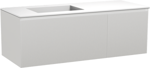 Balmani Fila hängendes Möbelstück Set: 135 x 55 cm, Weiß matt, mit Tablo Stretto Waschtisch links, Solid Surface, Weiß matt, Vertikale symmetrische gerade Rippe