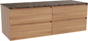 Balmani Mitra zwevend badkamermeubel 150 x 55 cm teak met Stretto enkel of dubbel tablet in marmer dark emperador