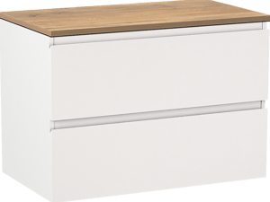 Linie Lado hängendes Möbelstück Set: 80 x 46 cm, Weiß matt, mit Lado Einzel Waschtischplatte, Melamin Naturbelassene Eiche