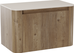 Storke Soft hängendes Möbelstück Set: 80 x 46 cm, Eiche rau, mit Tavola Soft Einzelwaschtischplatte Solid Surface Beige Granit