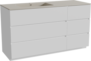 Storke Edge meuble salle de bains à poser 140 x 52 cm blanc mat avec Diva vasque asymétrique gauche en top solid soie grise