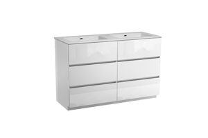 Storke Edge staand badmeubel 130 x 52 cm hoogglans wit met Diva dubbele wastafel in composietmarmer hoogglans wit