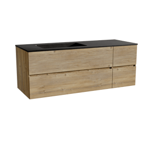 Storke Edge meuble salle de bains suspendu 140 x 52 cm chêne brut avec Scuro plan vasque asymétrique à gauche en quartz noir mat