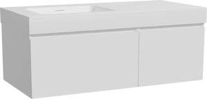 Storke Edge zwevend badkamermeubel 110 x 52 cm mat wit met Mata High asymmetrisch linkse wastafel in solid surface mat wit