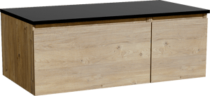 Storke Edge hängendes Möbelstück Set: 100 x 52 cm, Rohe Eiche, mit Panton Einzel Waschtischplatte, Pulverbeschichtetes MDF Schwarz matt