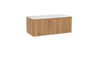 Balmani Idra hängendes Möbelstück Set: 120 x 55 cm, Teak, mit Stretto Einzel- oder Doppel Waschtischplatte, Marmor Carrara