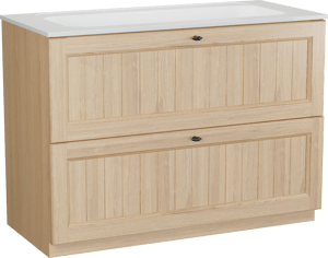 Balmani Lemon staand badkamermeubel 120 x 55 cm, fineer natuur eik met Tablo Strada enkele wastafel in glanzend wit