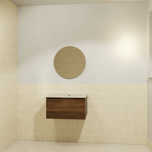 Storke Edge hängendes Möbelstück Set: 65 x 52 cm, Nussbaum, mit Diva Einzelwaschtisch, Top Solid Seidengrau und Soto Badspiegel