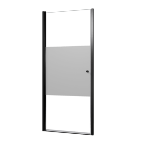 Luca Varess Kuresa Duschtür: Drehtür, 90 x 200 cm, Klarglas mit mattiertem Streifen, Schwarzes Profil, matt