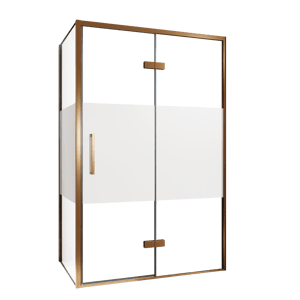 Balmani Senses Design douchehoek met rechtse draaideur en vaste zijwand, 120 x 90 cm, Helder glas met matte strook, Brushed Rosegold profielen, met coating