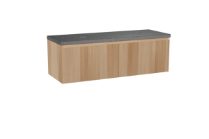 Balmani Idra zwevend badmeubel 150 x 55 cm naturel eiken met Rock dubbel wastafelblad in zwart graniet