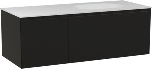 Balmani Idra zwevend badmeubel 135 x 55 cm mat zwart met Tablo Oval asymmetrisch rechtse wastafel in solid surface mat wit