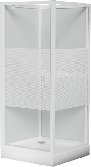 Luca Varess Talan cabine de douche avec portes pivotantes 90 x 90 cm verre transparent avec bande matte à rayures profil blanc brillant