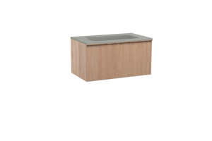 Balmani Forma meuble salle de bains suspendu 90 x 55 cm chêne naturel avec Tablo Strada plan simple en marbre composite soie grise, Nervure droite symétrique verticale