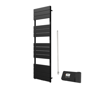 Vipera Teide Einzel Handtuchheizkörper 50 x 180 cm Elektrische Heizung schwarz matt Seiten- und Mittelanschluss 800W, inkl. Widerstand