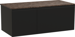 Balmani Idra hängendes Möbelstück Set: 120 x 55 cm, Schwarz matt, mit Stretto Einzel- oder Doppel Waschtischplatte, Marmor Dark Emperador