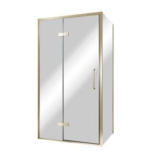 Balmani Senses Design douchecabine met linkse draaideur en vaste zijwand, 100 x 100 cm, Reflex spiegelglas, Brushed Champagne Gold profielen