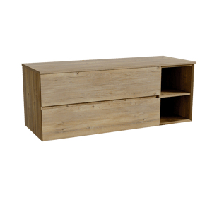 Storke Edge meuble salle de bains suspendu 140 x 52 cm chêne brut avec Panton tablette simple ou double en mélaminé chêne brut