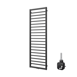 Vipera Listona enkele handdoekradiator 50 x 180 cm elektrische verwarming mat zwart zij- en middenaansluiting 728W, weerstand inbegrepen