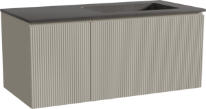 Storke Ribs meuble salle de bains suspendu 110 x 52 cm soie grise avec Scuro vasque asymétrique droite en quartz noir mat, Nervure droite symétrique verticale