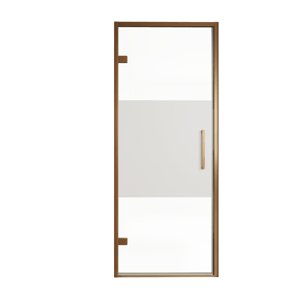 Balmani Senses Design porte pivotante à gauche 90 cm x 210 cm verre transparent avec bande matte, Profil Brushed Rosegold, coating inclus