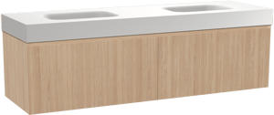 Balmani Fila meuble salle de bains suspendu 180 x 55 cm chêne naturel avec Arcato double vasque en solid surface blanc mat, Nervure droite symétrique verticale