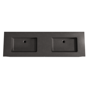 Storke Ribs hängendes Möbelstück Set: 170 x 52 cm, Schwarze Eiche, mit Scuro Doppelwaschtisch, Quarz, Schwarz matt, Vertikale asymmetrische gerade Rippe