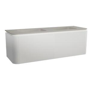 Balmani Moon meuble salle de bains suspendu 160 x 55 cm blanc mat avec Moon double vasque en top solid soie grise, Nervure droite symétrique verticale