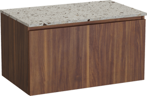Balmani Sfera by Lucida meuble salle de bains suspendu 90 x 55 cm noyer américain avec Stretto tablette simple en terrazzo greige terrazzo