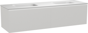 Balmani Fila zwevend badmeubel 180 x 55 cm mat wit met Tablo Arcato dubbele wastafel in solid surface mat wit, Verticale symmetrische rechte ribbel
