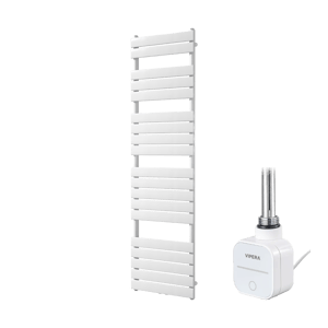 Vipera Vulcan enkele handdoekradiator 50 x 180 cm elektrische verwarming glanzend wit zij- en middenaansluiting 800W, weerstand inbegrepen