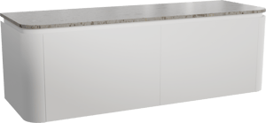 Balmani Moon hängendes Möbelstück Set: 160 x 55 cm, Weiß matt, mit Moon Einzel- oder Doppel Waschtischplatte, Terrazzo in Greige