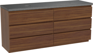 Balmani Lucida meuble salle de bains à poser 180 x 55 cm noyer américain avec Rock tablette double en granit noir